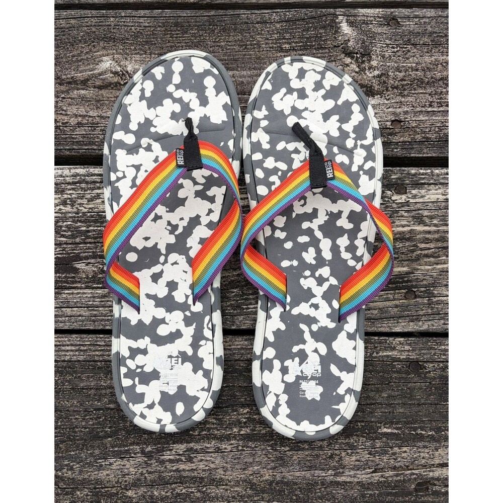 Men’s REI Rainbow Strap Pride Slip On Slide Recycled Flip Flops Sz 13